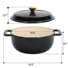6QT Cast Iron Dutch Oven With Lid - Black Enamel Cooking Pot For Stovetop, Oven, Camping - Includes 2 Silicone Heat-Resistant Gloves